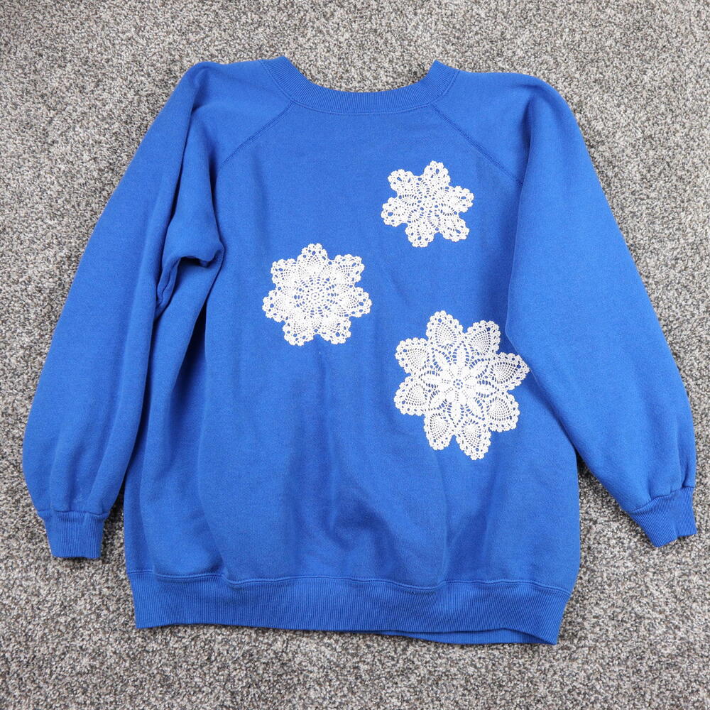Vintage Ladies Handmade Lace Embroidered Sweater‎ Holiday XL